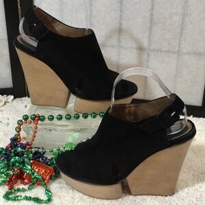 Marni black suede wedge platform heels